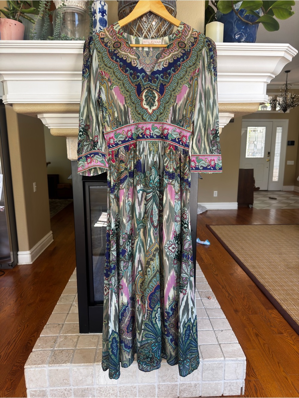 Ritu Kumar Blue Paisley Print Viscose Maxi Dress Size XS